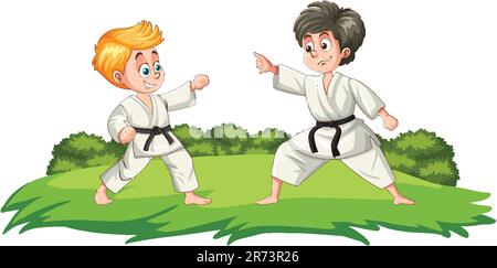 Two boys practicing judo illustration Stock Vector