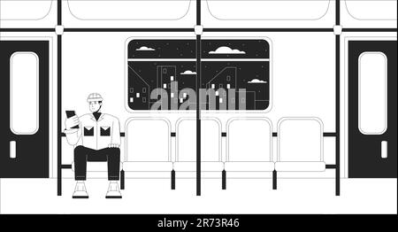 Commuter rail passenger black and white lo fi chill wallpaper Stock Vector