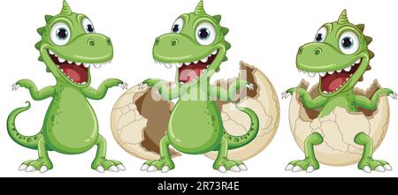 Little Dinosaur Monster Hatching from Egg illustration Stock Vector