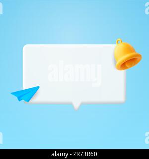 3d chat box, message bubble, with paper plane, bell, isolated on background. Design concept for social media, community. 3d vector illustration. Vector illustration Stock Vector