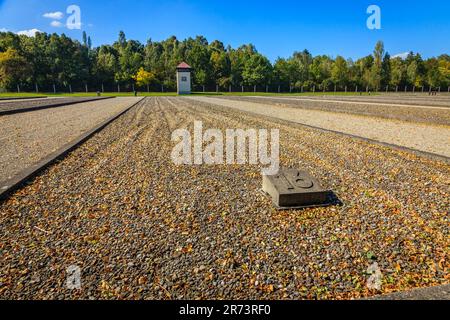 Dachau, Germany, September 30, 2015: footprint of one of the barracks at the Dachau Concentration Camp memorial site. Stock Photo