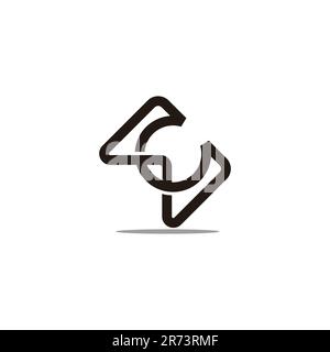 letter wc linked shadow simple logo vector Stock Vector