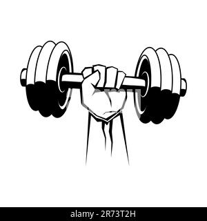 Hand holding dumbbell. Fist with dumbbell. Hand grasping dumbbell. Fitness logo design. Vector illustration. Stock Vector