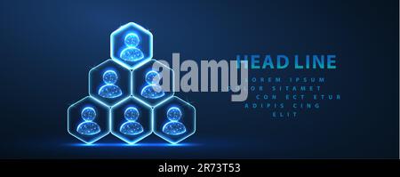 HR manage. Abstract pyramid of hexagons with people icons and leader on top. Manage human resource Stock Vector