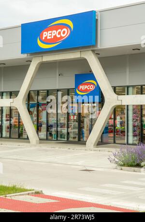 Zarnovica, Slovakia - June, 4 , 2023 : Pepco shop Sign. Brand logo. European chain of discount shops. Stock Photo