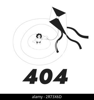 Girl flying kite vector bw empty state illustration Stock Vector