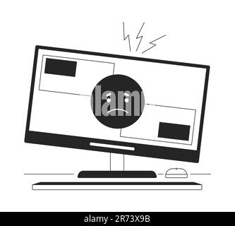 Computer problem bw vector spot illustration Stock Vector