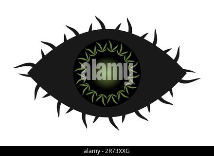 Mystic eye esoteric symbol Green and black vector illustration Design element Isolated on white background Stock Vector