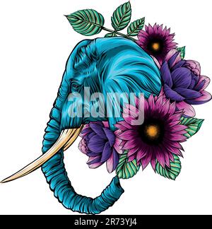 vector illustration of Elephant head digital draw Stock Vector