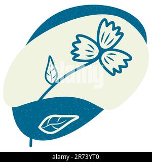 White flower on blue background Snow texture line art Outline hand drawn vector illustration Isolated on white background Stock Vector