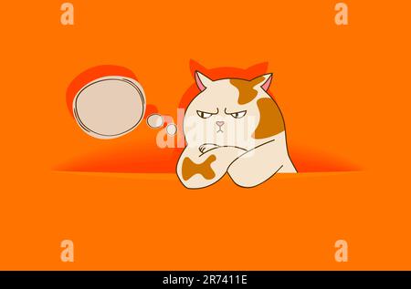 Empty text box on solid yellow background with hiding angry spotted cat. Template for holiday postcard or greeting card Stock Vector