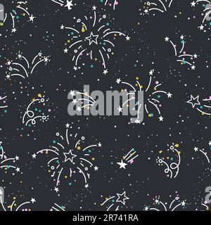 Fun hand drawn doodle fireworks, seamless pattern, great for textiles, wrapping, banner, wallpapers - vector design Stock Vector