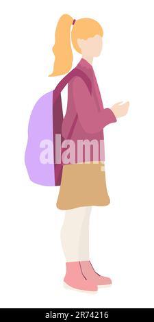 Teenager portrait full height Girl faceless illustration Side view Design element Vector Isolated on white background Stock Vector