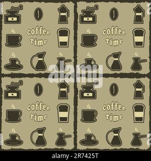Coffee collection Seamless pattern Decoration for showcase, corporate identity Vector illustration on grunge background Stock Vector