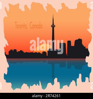 Canada, Toronto city skyline. Retro-style Buildings in silhouette. Vector illustration. Stock Vector