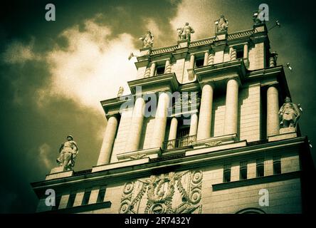 Stalin period style building on Gagarin Square in Moscow Stock Photo