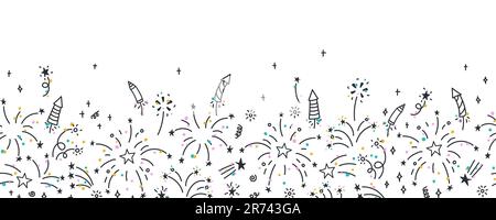 Fun hand drawn doodle fireworks, seamless pattern, great for textiles, wrapping, banner, wallpapers - vector design Stock Vector