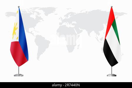 Philippines and United Arab Emirates flags for official meeting against background of world map. Stock Vector