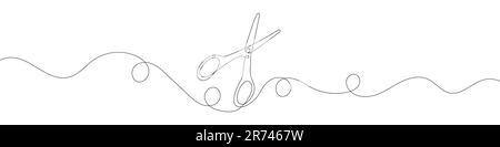 Continuous linear drawing of scissors. Single line drawing of scissors. Vector illustration. Line art of scissors Stock Vector