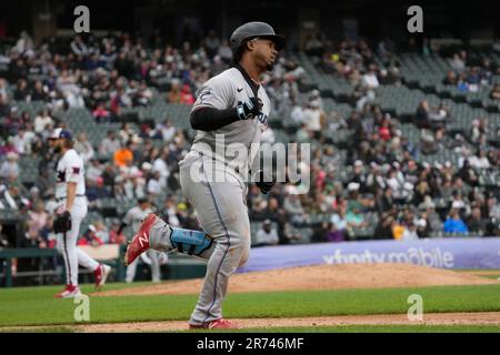 Miami Marlins' Jean Segura rounds first base during a baseball game against  the Los Angeles Angels Sunday, May 28, 2023, in Anaheim, Calif. (AP  Photo/Marcio Jose Sanchez Stock Photo - Alamy