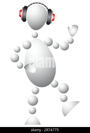 Man is dancing in head-phones. Abstract 3d-human series from balls. Variant of white isolated on white background. A fully editable vector illustra... Stock Vector