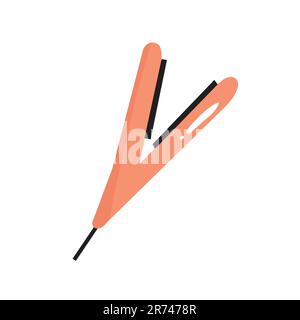 Iron hair straightener isolated illustration in pink color. Cartoon doodle y2k hair styler. Stock Vector