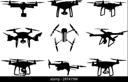 Black silhouette drone vector set Stock Vector