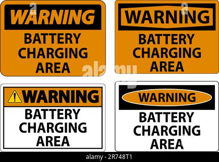 Warning Sign Battery Charging Area On White Background Stock Vector