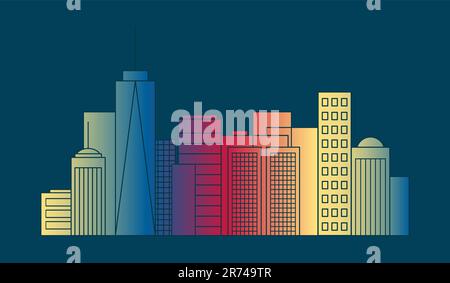Modern gradient cityscape continuous one line vector drawing. Stock Vector