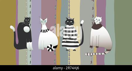 cats on striped background Stock Vector