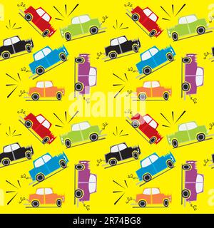 fully editable vector illustration seamless pattern car crash Stock Vector