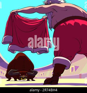 Happy Santa Claus and scared deer is riding a roller coaster. Stock Vector
