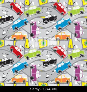 fully editable vector illustration seamless pattern car crash Stock Vector