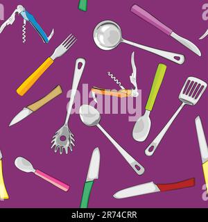 fully editable vector illustration seamless with kitchen tools Stock Vector