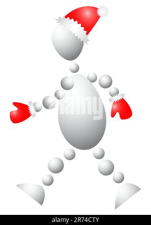 Man in christmas-clothing is walking. Abstract 3d-human series from balls. Variant of white isolated on white background. A fully editable vector i... Stock Vector