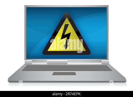 Laptop with electric problems isolated on background Stock Vector