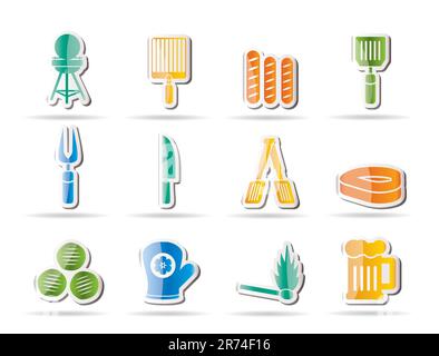 picnic, barbecue and grill icons - vector icon set Stock Vector