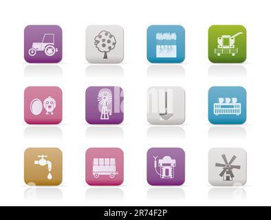 farming industry and farming tools icons - vector icon set Stock Vector