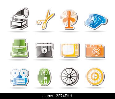 Simple Retro business and office object icons - vector icon set Stock Vector
