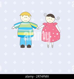 Illustration of Boy and Girl on white background.Vector illustration Stock Vector