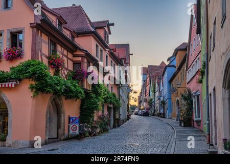 Rothenburg ob der Tauber Germany, sunrise city skyline with colorful house the Town on Romantic Road of Germany