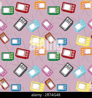 fully editable vector illustration seamless pattern isolated tv set Stock Vector