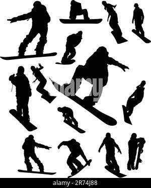 Snowboarder man silhouette set for design use Stock Vector