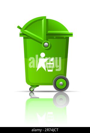 green garbage can vector illustration isolated on white background Stock Vector
