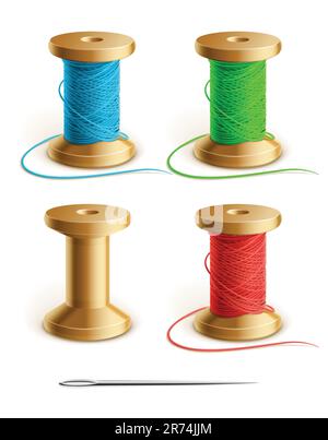 set reel with thread and needle vector illustration isolated on white background Stock Vector
