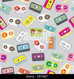 fully editable vector seamless pattern audio cassettes Stock Vector