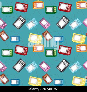 fully editable vector illustration seamless pattern isolated tv set Stock Vector