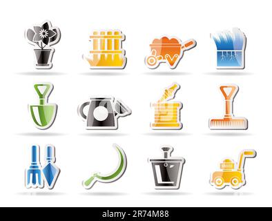 Garden and gardening tools icons - vector icon set Stock Vector