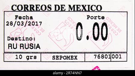 MOSCOW, RUSSIA - JUNE 3 2023: Postage stamp printed in Mexico, Postage lable dated 2017 Stock Photo