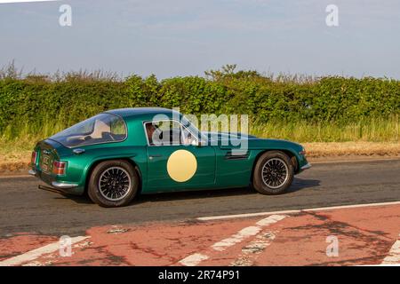 1970 70s seventies Green Blackpool built British TVR Vixen coupe;  at the Classic & Performance Motor Show at Hoghton Tower; Supercar Showtime June 2023 Stock Photo